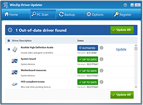 Image of WinZip Driver Updater scan results screen