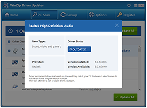 Image of WinZip Driver Updater scan program update screen